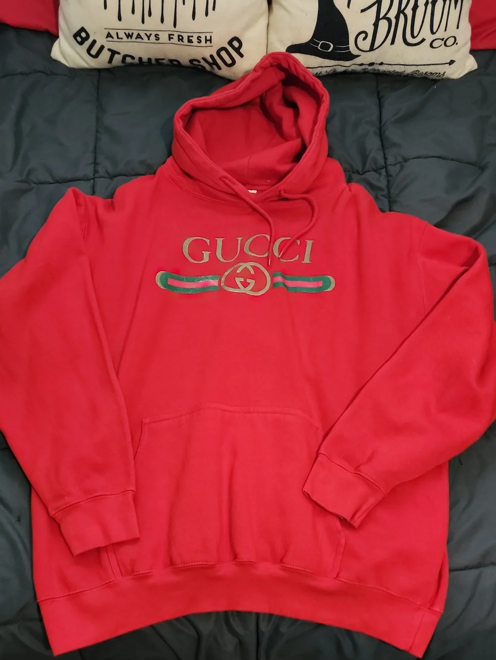 Gucci Red Hoodie with Green Accent Logo Size L